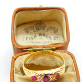 18ct Yellow Gold, Ruby & Diamond Victorian Style Boat Ring c1920 Antique