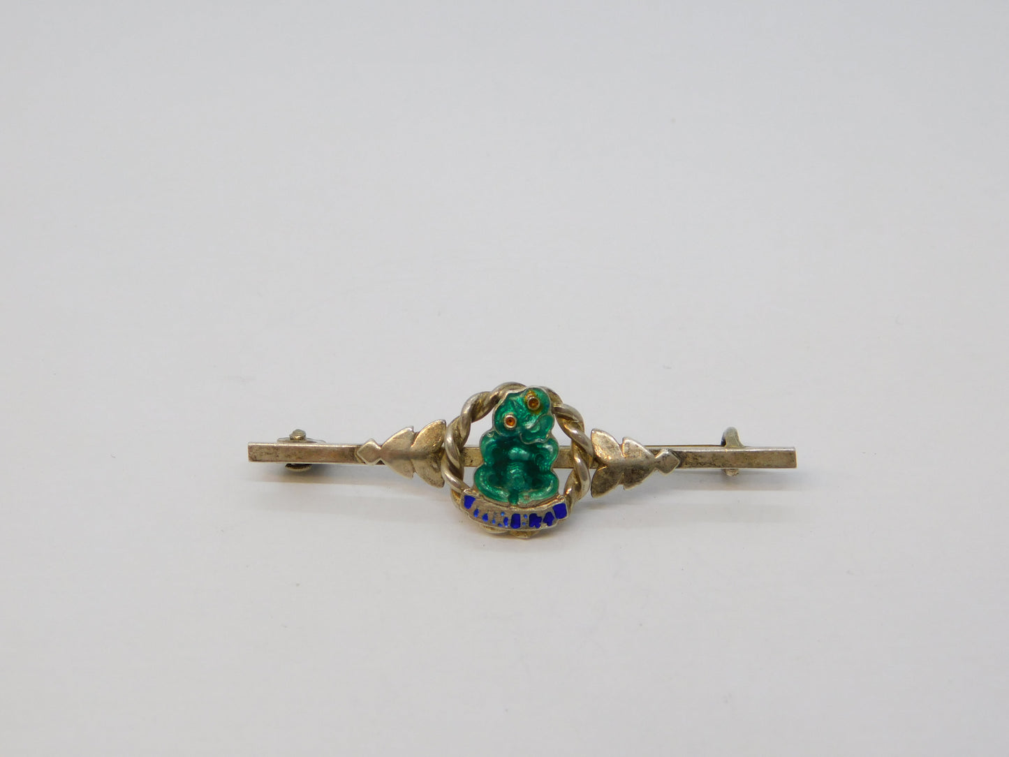 New Zealand Sterling Silver & Enamel Tiki Sweetheart Brooch Antique c1940