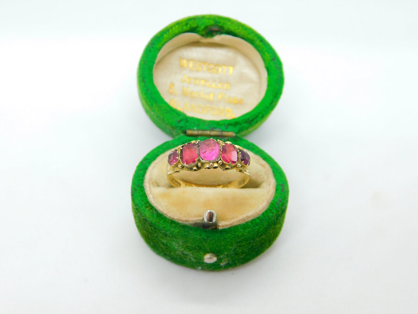Victorian 12ct Yellow Gold Pink Paste Five-Stone Dress Ring 1871 Birmingham