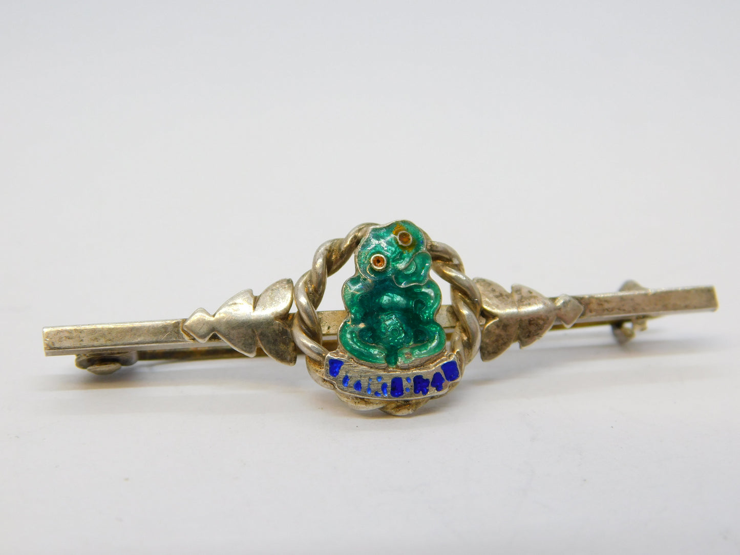New Zealand Sterling Silver & Enamel Tiki Sweetheart Brooch Antique c1940