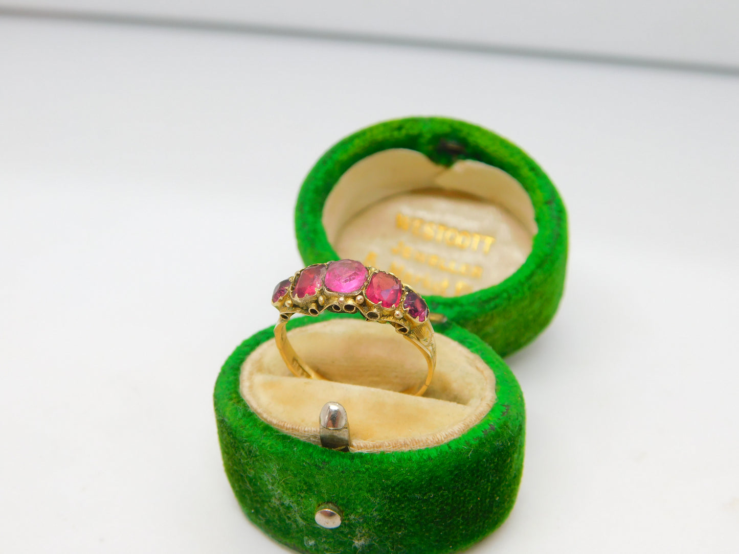Victorian 12ct Yellow Gold Pink Paste Five-Stone Dress Ring 1871 Birmingham