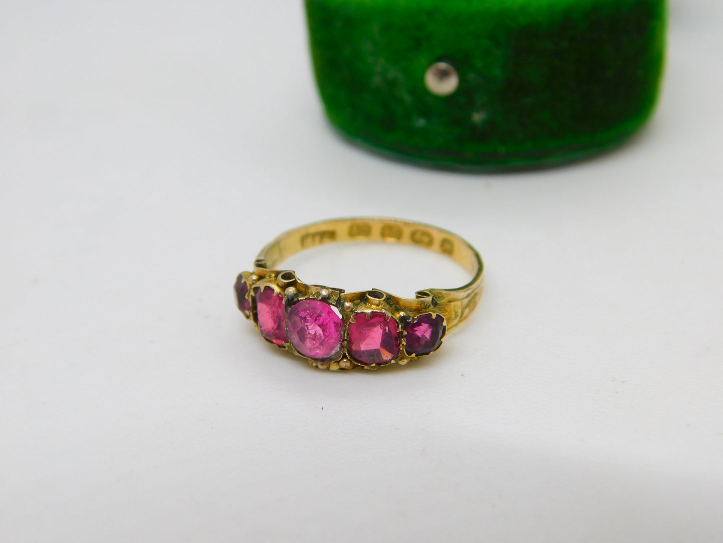 Victorian 12ct Yellow Gold Pink Paste Five-Stone Dress Ring 1871 Birmingham