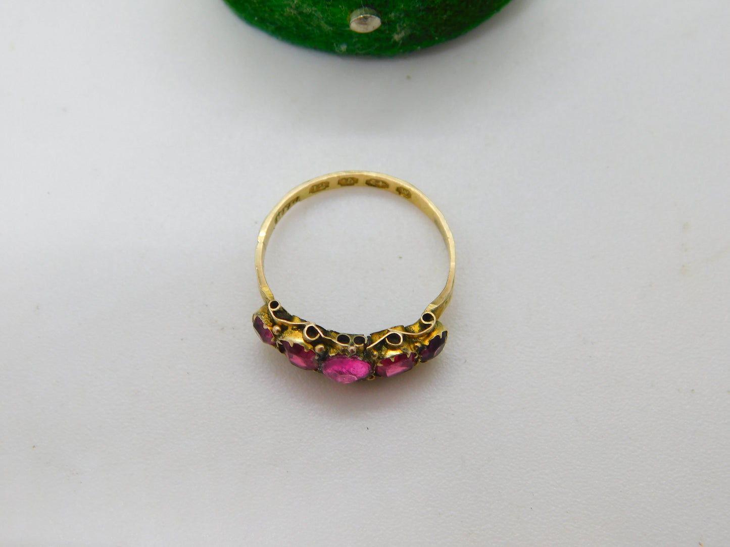 Victorian 12ct Yellow Gold Pink Paste Five-Stone Dress Ring 1871 Birmingham