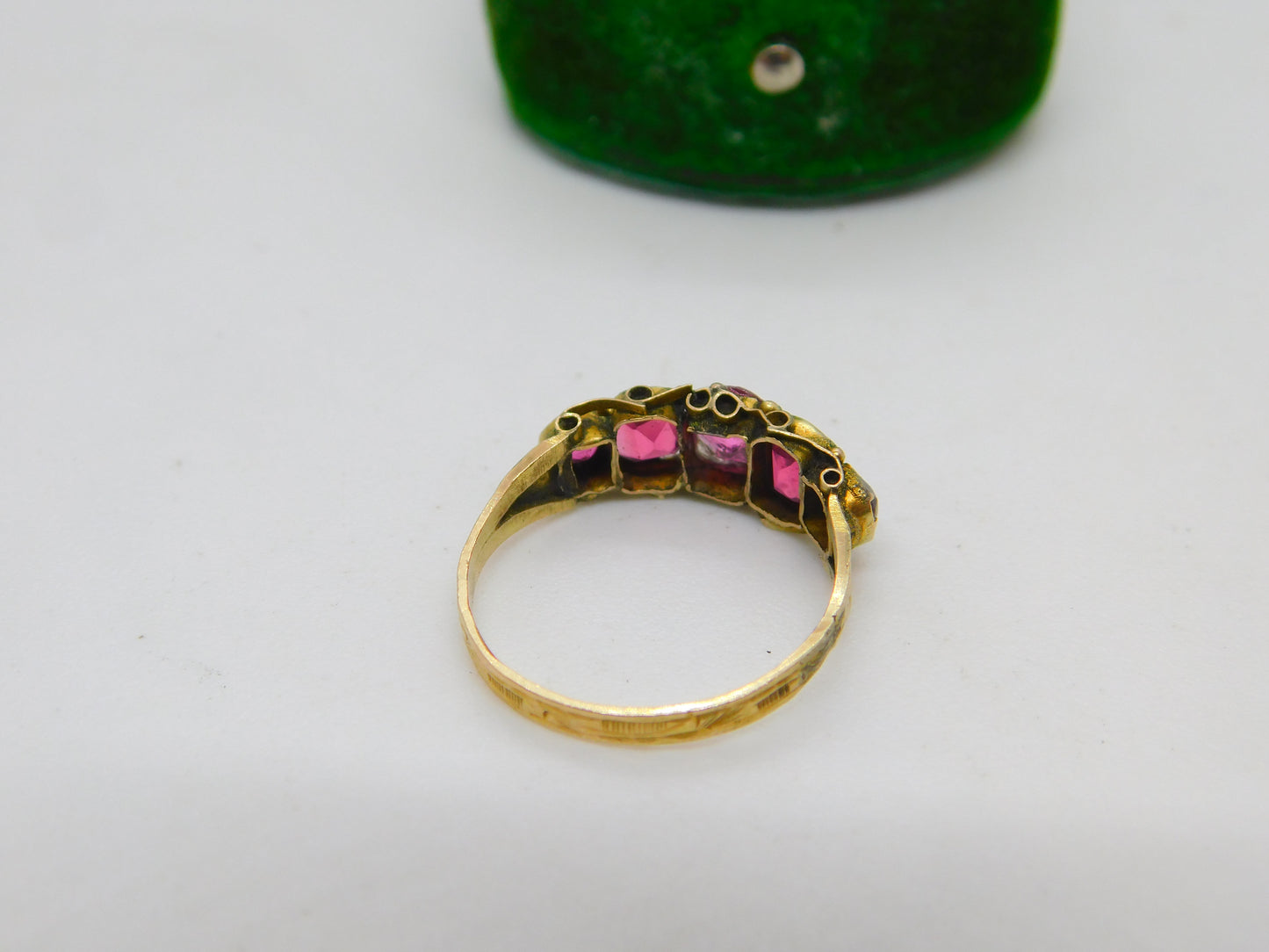 Victorian 12ct Yellow Gold Pink Paste Five-Stone Dress Ring 1871 Birmingham