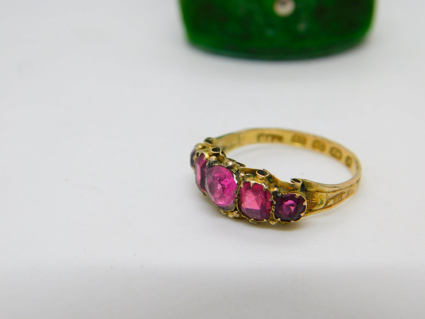 Victorian 12ct Yellow Gold Pink Paste Five-Stone Dress Ring 1871 Birmingham
