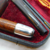 Victorian Boxed Wooden Sterling Silver Mounted Pipe Set 1890 London Antique