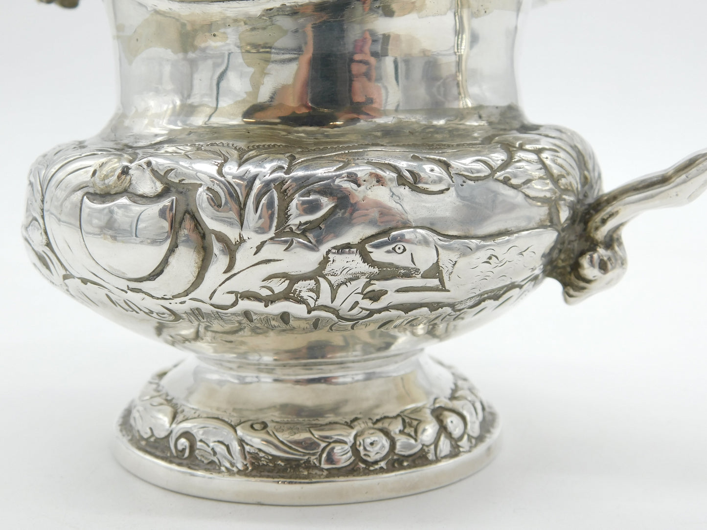 Irish William IV Sterling Silver Hunting Scene Cream Jug Antique 1832 Dublin