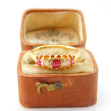 Victorian 18ct Yellow Gold, Ruby & Diamond Set Boat Ring c1880 Antique