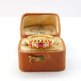 Victorian 18ct Yellow Gold, Ruby & Diamond Set Boat Ring c1880 Antique