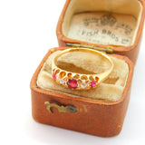 Victorian 18ct Yellow Gold, Ruby & Diamond Set Boat Ring c1880 Antique