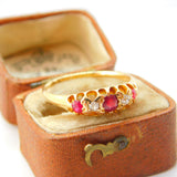 Victorian 18ct Yellow Gold, Ruby & Diamond Set Boat Ring c1880 Antique