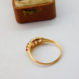 Victorian 18ct Yellow Gold, Ruby & Diamond Set Boat Ring c1880 Antique
