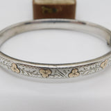 Sterling Silver 9ct Rose Gold Shamrock Cuff Bangle Bracelet 1951 Birmingham