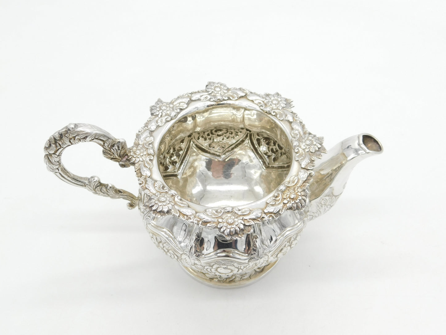 Irish George IV Sterling Silver Floral Spouted Cream Jug Antique 1828 Dublin