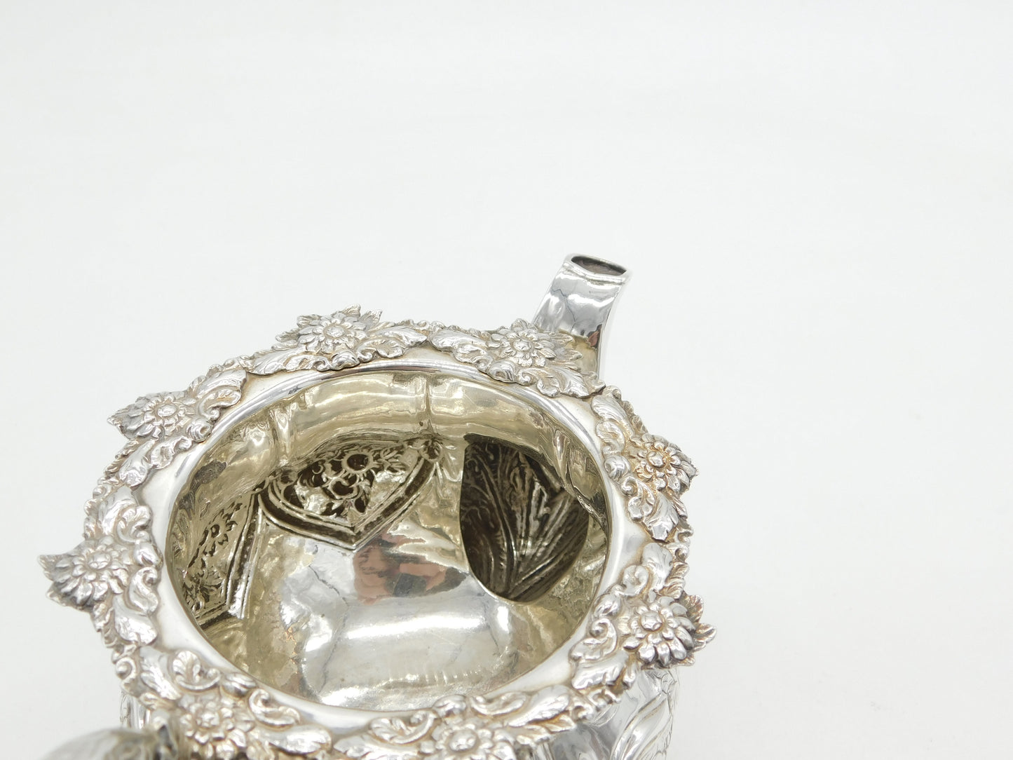 Irish George IV Sterling Silver Floral Spouted Cream Jug Antique 1828 Dublin