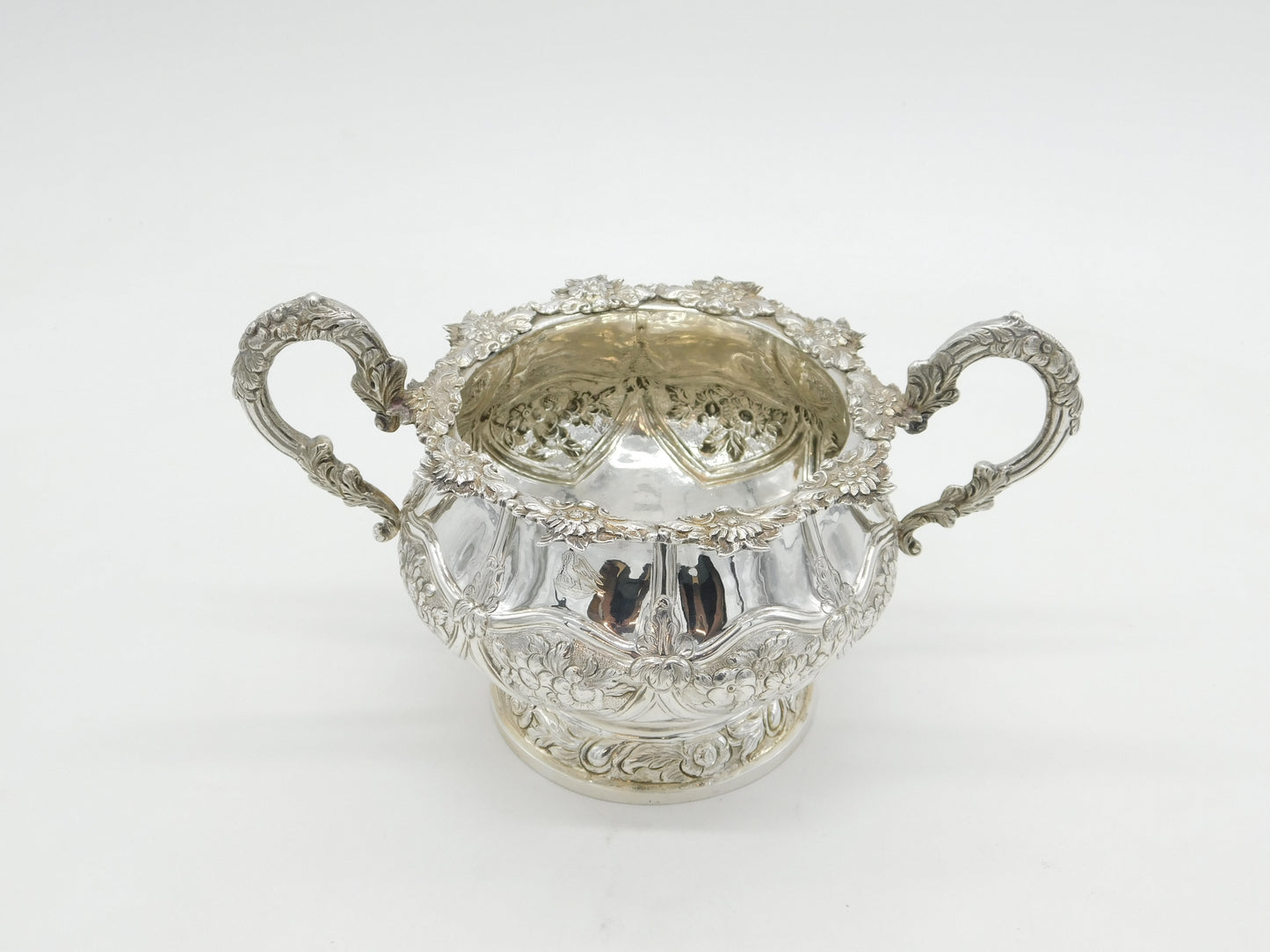 Irish George IV Sterling Silver Large Floral Sugar Bowl Antique 1828 Dublin