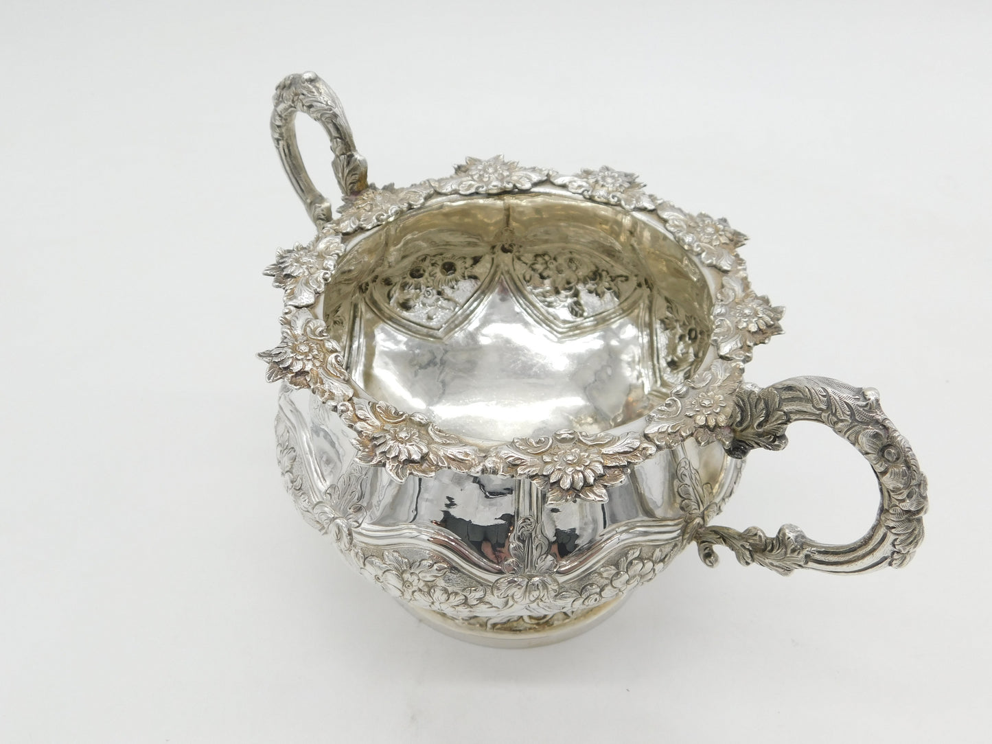 Irish George IV Sterling Silver Large Floral Sugar Bowl Antique 1828 Dublin