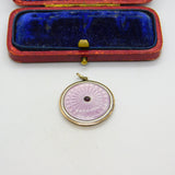 Sterling Silver & Pink Guilloche Enamel Disc Drop Pendant Antique c1920 Art Deco