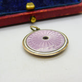 Sterling Silver & Pink Guilloche Enamel Disc Drop Pendant Antique c1920 Art Deco