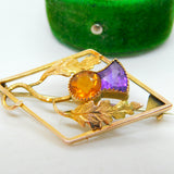 Victorian Scottish 9ct Yellow Gold Paste Set Thistle Brooch Antique c1880