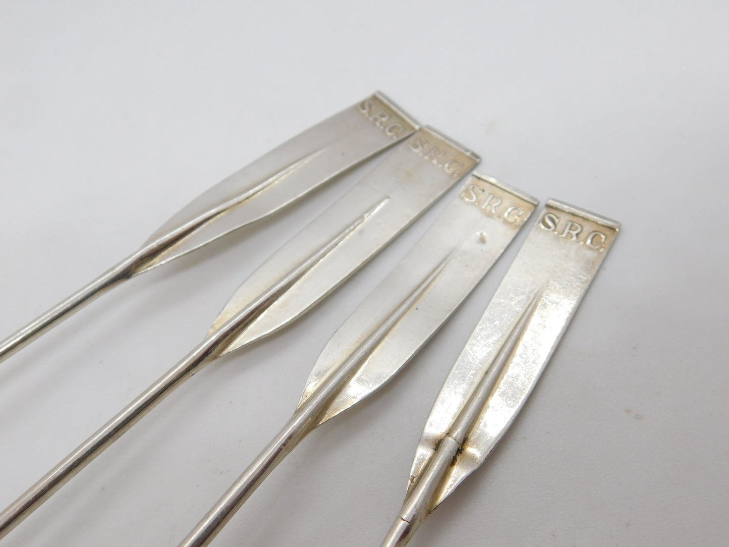 Chinese Sterling Silver Shanghai Rowing Club Oar Form Teaspoon Set Antique