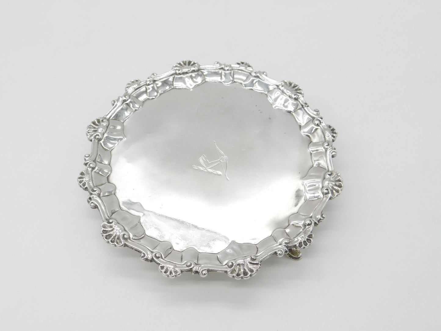 Georgian Sterling Silver Scallop Pattern Crested Salver 1767 London Richard Rugg I