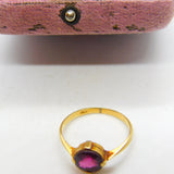 18ct Yellow Gold & Bohemian Garnet Set Band Ring Antique c1920 Art Deco