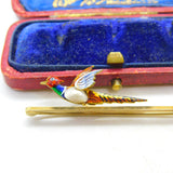 Victorian 15ct Gold, Enamel & Baroque Pearl Pheasant Brooch Pin Antique c1890