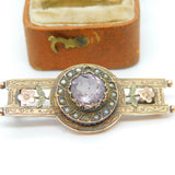 Victorian 9ct Gold, Seed Pearl, Amethyst Sweetheart Brooch 1890 Antique Birmingham
