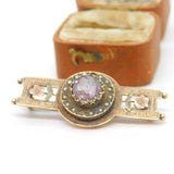 Victorian 9ct Gold, Seed Pearl, Amethyst Sweetheart Brooch 1890 Antique Birmingham