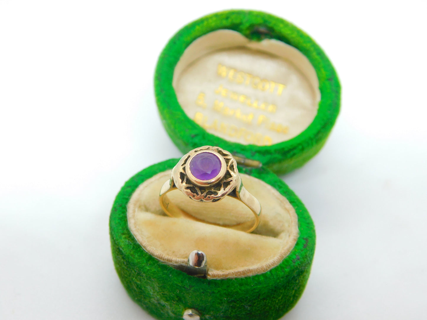 14ct Yellow Gold & Amethyst Set Floral Dress Ring Antique c1920 Art Deco