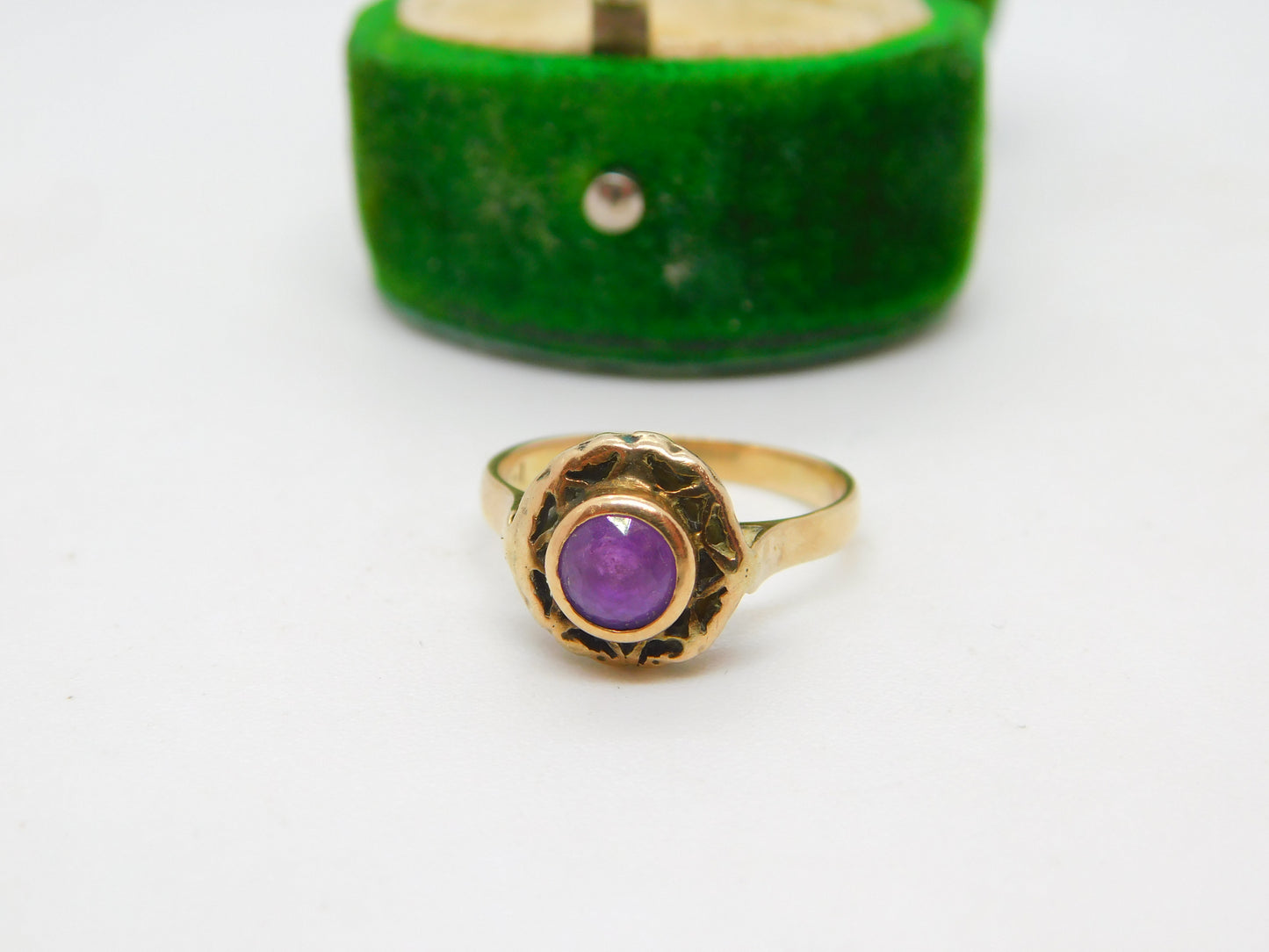14ct Yellow Gold & Amethyst Set Floral Dress Ring Antique c1920 Art Deco