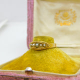 Victorian 18ct Yellow Gold Graduating Seed Pearl Boat Ring Antique c1860