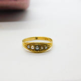 Victorian 18ct Yellow Gold Graduating Seed Pearl Boat Ring Antique c1860