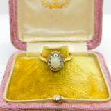 Victorian 18ct Yellow Gold, Cabochon Opal & Diamond Floral Cluster Ring c1890