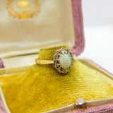 Victorian 18ct Yellow Gold, Cabochon Opal & Diamond Floral Cluster Ring c1890