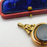 Victorian 10ct Gold, Bloodstone & Carnelian Buckle Form Spinner Fob c1890