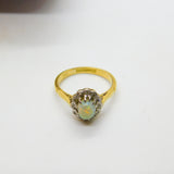 Victorian 18ct Yellow Gold, Cabochon Opal & Diamond Floral Cluster Ring c1890