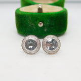18ct White Gold, Diamond & 2ct Aquamarine Stud Earrings Vintage c1990