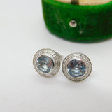 18ct White Gold, Diamond & 2ct Aquamarine Stud Earrings Vintage c1990