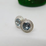 18ct White Gold, Diamond & 2ct Aquamarine Stud Earrings Vintage c1990