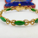 14ct Yellow Gold & Green Jade Set Rope Form Panel Bracelet Antique c1940