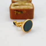 Victorian 9ct Yellow Gold Cased Bloodstone Set Fob Seal Pendant c1880 Antique