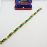 14ct Yellow Gold & Green Jade Set Rope Form Panel Bracelet Antique c1940