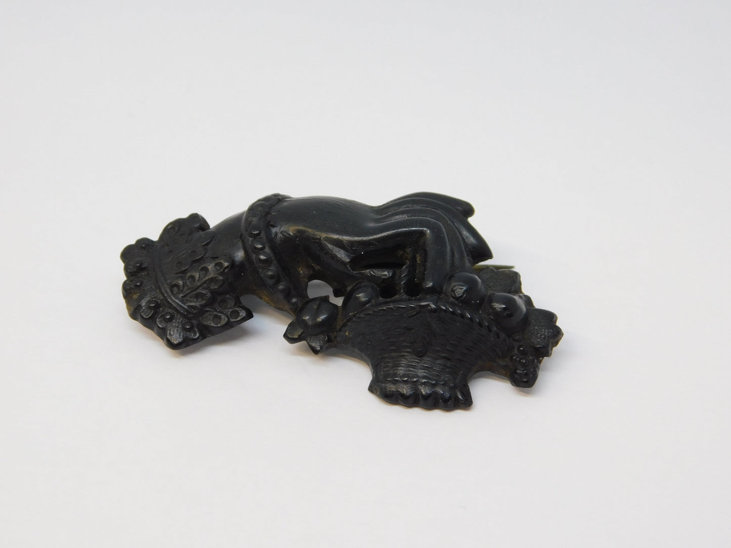 Victorian Carved Jet Hand Holding Flowers Mourning Brooch Antique c1860