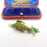 Sterling Silver Gilt & Colourful Enamel Flapping Fish Large Pendant Mid-Century