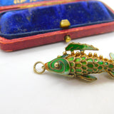 Sterling Silver Gilt & Colourful Enamel Flapping Fish Large Pendant Mid-Century