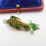 Sterling Silver Gilt & Colourful Enamel Flapping Fish Large Pendant Mid-Century