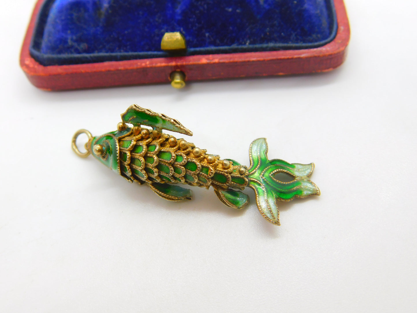 Sterling Silver Gilt & Colourful Enamel Flapping Fish Large Pendant Mid-Century
