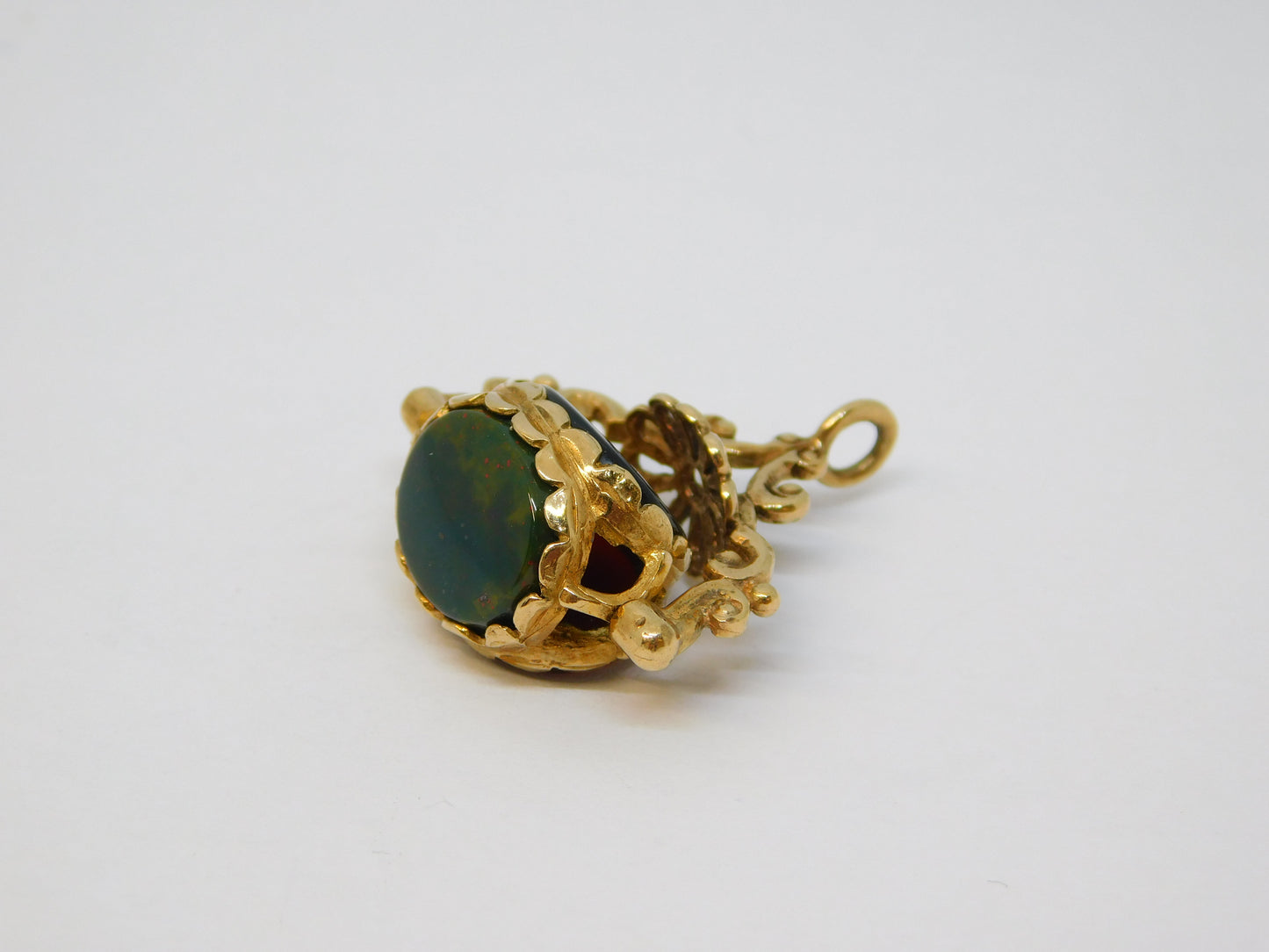 9ct Yellow Gold, Carnelian, Bloodstone & Agate Spinner Fob Vintage c1970